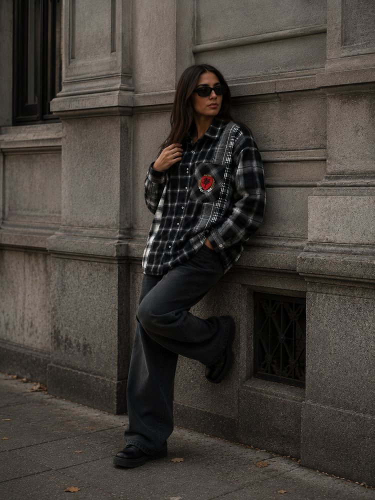 CROPPED FLANNEL BLACK